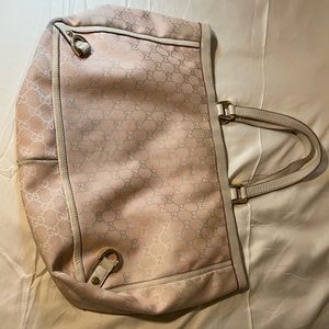 Older model Gucci tote in white and light pink color.